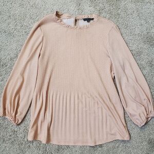 Adrianna Papell Pink Polka Dot Long Sleeve Blouse Top M EUC